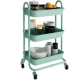 Elitehouse 3-Tier Green Utility Rolling Cart with Plastic Baskets,Kitchen Storage Carts with Wheels,Green Metal Rolling Cart for Office,Home,Kitchen,Garden（18″x11.4″x31.2″）
