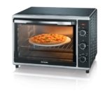 SEVERIN Forno Elettrico Ventilato, 42 Litri, 1800W, Temp. 0-230°C, Timer 120 min, con Pietra Refrattaria, Girarrosto, Luce Interna, Doppio Vetro, 51,5 x 42,0 x 36,5 cm, Nero/Argento – TO 2058