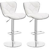 Yaheetech Set 2 Sgabelli Bar Alti Cucina Moderni Design Altezza Regolabile in Similpelle con Schienale a Conchiglia Poggiapiedi Girevole 360° da Penisola Bianchi