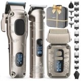 VGRPRO Set di Tagliacapelli uomo professionale e Trimmer Capelli, Rasoio Elettrico a Lamina, Macchinetta per capelli, 4 Impostazioni di Velocità, Display LED della Batteria, Uso da Barbiere (Argento)