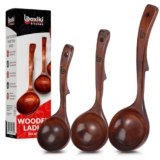 Soup Spoons – Luxury Teak Wood Ladle Set of 3 – Chef-Grade, Eco-Friendly Wooden Cooking Utensils with Reinforced Neck Joint & Anti-Slip Notch Handle – Multi-Size, Gift-Ready Ladle Spoons Set