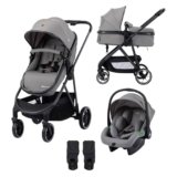 Bebeconfort Breeze Trio, Passeggino Trio con Seggiolino Auto, 0-22 kg (0-4 anni), Seduta Reversibile & Leggera, Passeggino Neonato, Seggiolino Auto i-Size, Chiusura Compatta, Mineral Grey