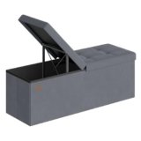 SONGMICS Pouf Pieghevole, Cassapanca, 38 x 110 x 38 cm, Coperchio Ribaltabile, Capacitàdi Carico Statico 300 kg, per Corridoio, Soggiorno, Camera da Letto, Velluto, Grigio Ardesia LSF078GN01