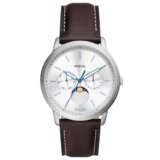 Fossil Neutra orologio per uomo movimento Moonphase multifunzione con bracciale in acciaio o cinturino in pelle, 42 mm, Marrone e Bianco