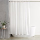 Amazon Basics Tenda da doccia, in tessuto resistente all’acqua e alla muffa, con occhielli e ganci, lavabile in lavatrice, 180 x 200 cm, bianco
