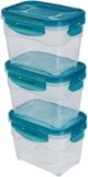 Amazon Basics Set di 3 contenitori ermetici per alimenti da 1 litro, con coperchio, in plastica senza BPA, adatti per frigorifero, congelatore, microonde e lavastoviglie, trasparenti