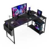 BEXEVUE Scrivania ad Angolo Computer – 100×70 cm Scrivania a Forma L Ripiani Portaoggetti, Tavolino Angolare Reversibile, Scrivania Gaming Gamer Informatica, Studio Gioco Lavoro Casa Camera da Letto