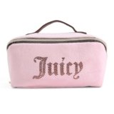 Juicy Couture Pink Brown Makeup Bag Cosmetics Organizer Travel Essentials Cross Zip Velour Rhinestone Brown Handle