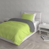 Set Copripiumino 100% Cotone Natural Color, Made in Italy – Parure Copri Piumino – Sacco Piumone 200×200 cm con Doppia Patella e Federa Cuscino, Piazza e Mezza, Verde Acido/Grigio Scuro