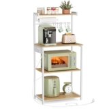 VASAGLE Scaffale da Cucina con Presa Elettrica, Bar Caffèa 4 Ripiani con Uno Regolabile, Supporto per Microonde, Porta Carta da Cucina, 40 x 60 x 140 cm, Rovere Dorato e Bianco Nuvola KKS014Y02