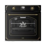 Klarstein Victoria Pyro Forno da Incasso 60 cm – 76L, 11 Funzioni, Pirolitico, Classe A, Design Retrò, Forno Elettrico Ventilato, Pulizia Facile, Manopole Dorate, Nero