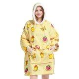 Qeils Wearable Blanket Hoodie for Women, Comfy Sherpa Sweatshirt Blanket as Birthday Christmas Gifts, Oversized Pullover Jacket Blanket Hoodie for Adult (Tropical Fruit, Adult)