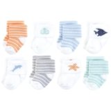 Hudson Baby Unisex Baby Cotton Rich Newborn and Terry Socks, Starfish, 6-12 Months