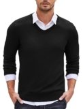 COOFANDY Maglione da uomo a maniche lunghe con scollo a V, Nero , XXL