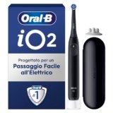 Oral-B iO 2 Spazzolino Elettrico Nero, 1 Testina Di Ricambio per Spazzolino Elettrico Oral B, Custodia Da Viaggio, Supporto per testine, Delicato sulle Gengive, Sensore di Pressione