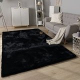 Paco Home Tappeto Salotto Pelo Lungo Shaggy Imitazione Pelliccia Di Coniglio Finta Pelliccia Pelo Lungo Soffice, Dimensione:60×100 cm, Colore:Nero
