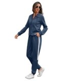 Marvmys Sweatsuits Women 2 Piece Outfit Zip Up Hooded Set Cotton Color Block Tracksuit Petite Jogging Suits Navy XXL