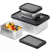 Greentainer Stainless Steel Snack Containers – Food Storage Container Set with Silicone Lid, Stackable Lunch Bento Boxs for Sandwiches/Fruits/Candies, BPA Free, Food Containers, 3Pack