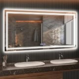 baklon Specchio Bagno con Luce 150 x 70 cm, Interruttore Tattile, Funzione Anti-Condensa, 3 Temperature di Luce Dimmerabili, IP65, Vetro Temperato HD Anti-Esplosione, Doppio Anello Luminoso