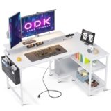 ODK Scrivania Angolare Reversibile, 120x80cm Scrivania Gaming a L con Porta di Ricarica USB e Presa di Corrente, Tavolo a L per Casa Ufficio, Bianco