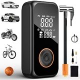Onherm Compressore Aria Portatile, 6000mAh Mini Compressore Portatile, 5 Modalità Pompa Elettrica Per Bicicletta con Luce LED e Display LCD, 150PSI Compressore Senza Fili per Auto, Bici, Moto, Palla