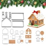 Gingerbread House Cookie Cutters Shapes Set, Large 3D Gingerbread House Kit for Kids, 10Pcs Stainless Steel Biscuit Molds for Christmas Winter Holiday Baking and Decoration, Gift Package