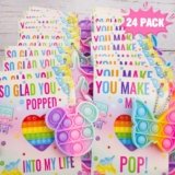 ORIENTAL CHERRY Valentines Day Gifts for Kids – 24 Valentines Cards with Pop Bubbles Bulk- Valentine Exchange for Girls Boys School Class Classroom Fidget Toys Party Favors