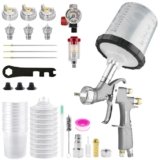 BENTOHKLE D1 LVLP Pistola a Spruzzo con 10pcs 650ML Tazza di Vernice usa e getta, 3 ugelli da 1,3/1,5/1,7 mm LVLP Pistola Verniciatura de regolatore d’aria Automotive Pistola per Vernice Professionale