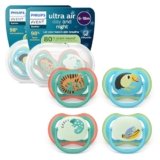 Philips Avent Ultra Air Day & Night Ciuccio – Design ortodontico, per neonati 6-18 mesi, modello fluorescente, tettarella simmetrica in morbido silicone, senza BPA, confezione da 4, SCF087/27