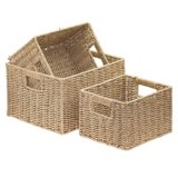 Shelf Storage Baskets with Handles, Set of 3 – Woven Paper Rope Closet & Pantry Organizers