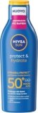 NIVEA SUN Protect & Hydrate SPF 50+ 200 ml, Crema solare 50+ idratante 48h ad assorbimento rapido, Protezione solare 50+ resistente all’acqua arricchita con Vitamina C e Acido Ialuronico