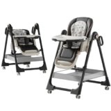 MoLi Pelle PU Seggiolone per Bambini, Seggiolone Pappa Vassoio a Doppio Strato, Sedile Regolabile Sediolone (X8122 Deep Grey)