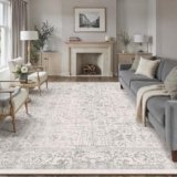 HUGEAR Vintage Tappeto Salotto Grigio Tappeti 240x300cm Soggiorno Antiscivolo Lavabile in Lavatrice Tapette Camera da Letto Sala Ufficio Bambina Bambino Pelo Corto Grande Carpet