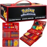 Pokemon Art Set for Boys Girls Drawing Painting Kit Markers Crayons Colored Pencils School Supplies Anime Gifts for Kids (Black/Red)