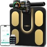 Bilancia pesapersone digitale Runstar, Bilancia smart 8 elettrodi peso corporeo e grasso, BMI, massa muscolare, 28 misurazioni composizione corporea, LCD TFT a colori con maniglia retrattile