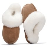 Project Cloud 100% Genuine Leather Slippers for Women Footwear with Genuine Fur Lining Womens Clogs & Mule – Non-slip Indoor/Outdoor Scuff Womens Slippers with Memory Foam Insole (Henka,CHSTNUT,6)