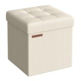 SONGMICS Pouf Contenitore da 38 cm, Cassapanca Pieghevole, Panca Contenitore, Poggiapiedi, per Camera da Letto Ingresso Soggiorno, Bianco Crema LSF027W01