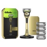 Gillette Labs Con Barra Integrata, Rasoio da Uomo, 1 Manico, 5 Lamette Di Ricambio, Con Base Magnetica, Edizione Dei Campioni, Oro, Rasoio Barba, Gillette Labs Lamette Di Ricambio