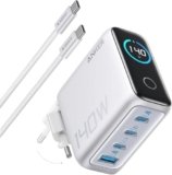 Anker Caricatore USB C 140W, Adattatore GaN Rapido e Compatto a 4 Porte, Comandi Tattili Intuitivi, per iPhone 17 Pro Max/Serie 16-12, Samsung S25 Ultra, MacBook Air/Pro, Pixel, AirPods e Altri