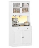 KIMENICH Credenza, Credenza Cucina con LED, Presa Elettrica, Ripiani Regolabili, Mobile Buffet con Cassetti, Armadio da cucina, Piano di Lavoro, Cucina, Sala da Pranzo, 80 * 40 * 180 cm, Bianca