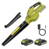 Soffiatore a Batteria con 2×2.0Ah,20V Soffiatore Foglie Elettrico, 3 velocità,Max velocità di15000RPM,max regolabile240km/h Caricabatterie,per foglie giardino, trucioli legno