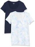 Amazon Essentials Women’s Regular-Fit Short-Sleeve Scoop Neck T-Shirt (Available in Plus Size), Pack of 2, Navy/White Tie Dye, Small