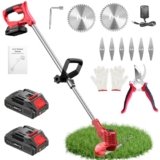 Decespugliatore a Batteria 21V, Bamse Tagliabordi Elettrico, Tagliabordi a Batteria con 2 Batterie 2,0Ah, 2 Tipi di Lame, Maniglia a Scomparsa, Decespugliatore Per Taglio Di Giardini, Prati E Terreni