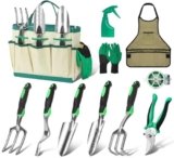 OUTTPLY 11-Piece Gardening Tool Set, Heavy Duty Garden Tool Set with Storage Bag and Apron, Durable Aluminum Alloy Garden Tools Kit, Gardening Gifts for Women, Mom, Grandma