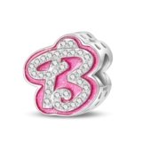 LIGHTDOG 925 Argento Perline Rosa Stoned Charms Europeo Signore Bracciali Principessa Bambola Stile 26 Lettere Perline