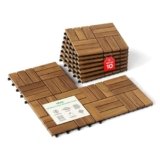 Idzo Interlocking Deck Tiles 9.6 SQFT – 10PCS Waterproof Acacia Wood Patio, Flooring Panels for Indoor and Outdoor – Decking Checker Pattern, 11.81 x 11.81 x 0.91 Inches, Golden
