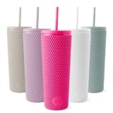 Simple Modern Plastic Matte Studded Tumbler with Lid and Straw | Reusable BPA Free Iced Coffee Cups Double Wall Smoothie Cup | Gifts for Women Men Him Her | Classic Collection | 24oz | Raspberry Vibes