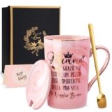 Biching Regalo Festa Della Mamma, Regalo Mamma Compleanno da Figlia e Figlio – Tazza da Caffè in Ceramica da 400ml Originale Utile Personalizzato, Coperchio, Cucchiaio, Biglietto, Confezione Regali
