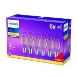Philips LED Lampadina Oliva filamento, 6 pz, 40W, Attacco E14, Luce Bianca Calda, Non Dimmerabile
