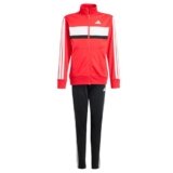 adidas Unisex – Bambini SEASONAL ESSENTIALS TIBERIO 3 STRIPES TRICOT TRACKSUIT, Pure Ruby/White, 7-8 Years